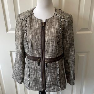 Etcetera black & brown tweed jacket with zip front and accents